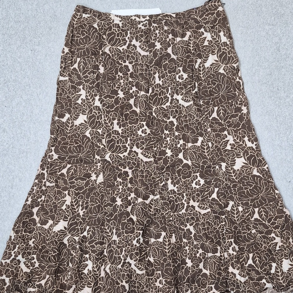 Charter Club Women Skirt 14 Brown Linen Floral Maxi Coastal Beach Garden Party